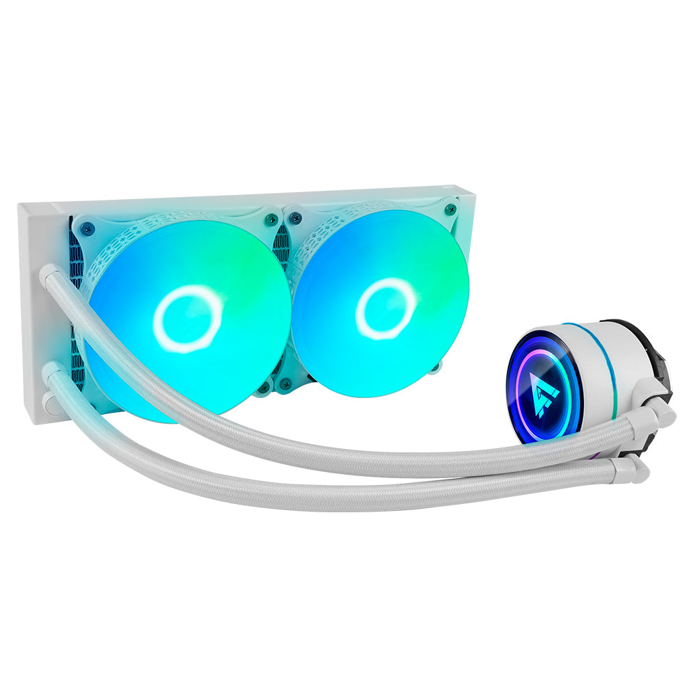 Enfriamiento Liquido. Gamer Factor LQG601. 240MM - RGB, TDP 250W, 2 fan 120mm 70 CFM, blanco. Enfriamiento Liquido. Gamer Factor LQG601. 240MM - RGB, TDP 250W, 2 fan 120mm 70 CFM, blanco.